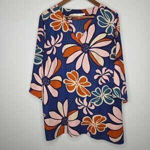Voilet + Claire Womens Bold Floral V Neck Blouse Size 1X Feminine Retro Career